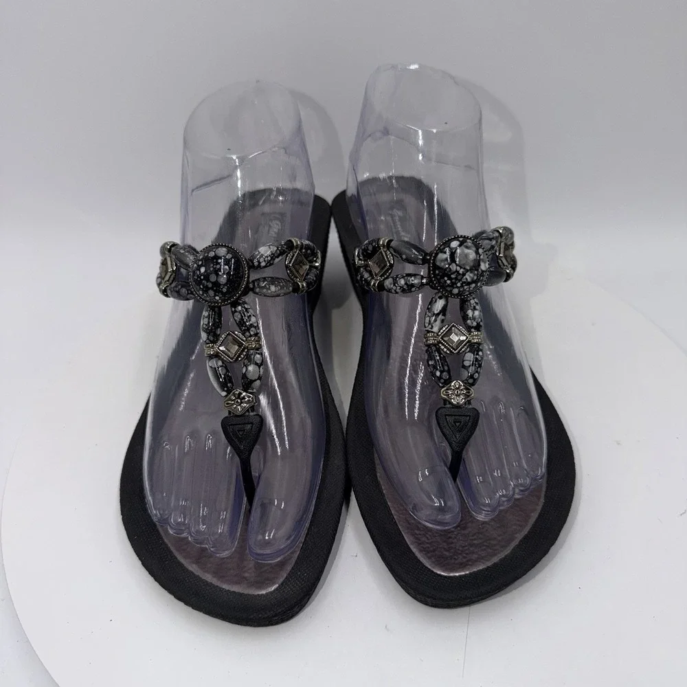 Grandco Sandals Beaded Jeweled Dressy Beach Thong Wedges Marble Stone Women's 8